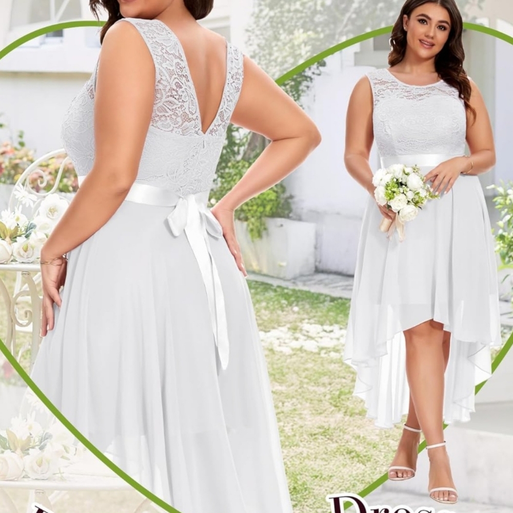 BeryLove White Lace Wedding Prom Sleeveless Dress Size 3XL